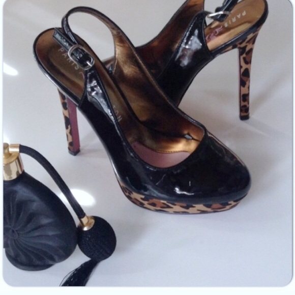 Shoes - BLACK PATENT & LEOPARD PRINT SLING BACK PLATFORMS