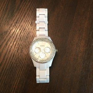 Stainless steel and white ceramic fossil watch