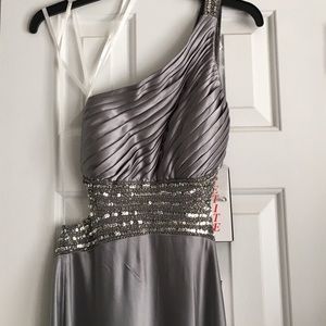 Platinum prom dress with silver beads