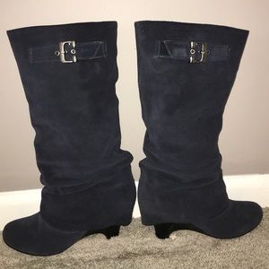 Navy Blue Wedge Boots