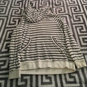 Black and white striped pullover sweater.