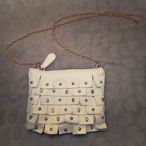 Zara white leather fringe skull bag