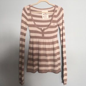 Knit tan and light brown striped top