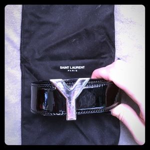 Yves Saint Laurent silver Y buckle Patent Belt