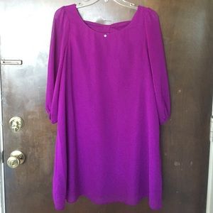 Purple 3/4 sleeve chiffon dress