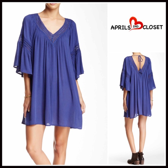 FLYING TOMATO 3/4 SLEEVE BLUE CROCHET TRIM DRESS - Picture 6 of 8