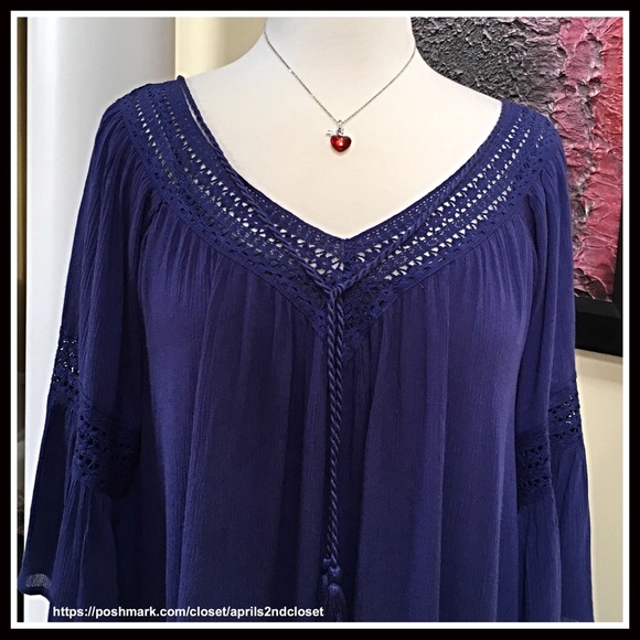 FLYING TOMATO 3/4 SLEEVE BLUE CROCHET TRIM DRESS - Picture 5 of 8