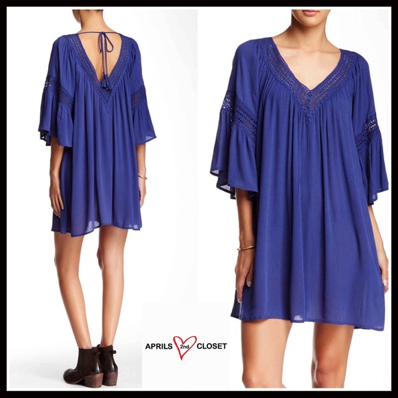 FLYING TOMATO 3/4 SLEEVE BLUE CROCHET TRIM DRESS - Picture 8 of 8