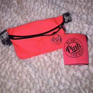 pink fanny pack and coosy