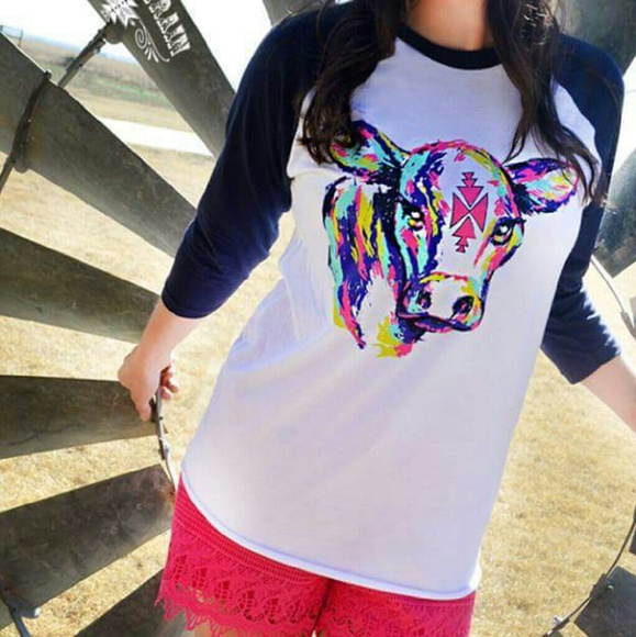 Tribal Cow Baseball Tee