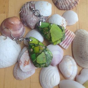 Light green Sea Jasper & Pyrite earrings