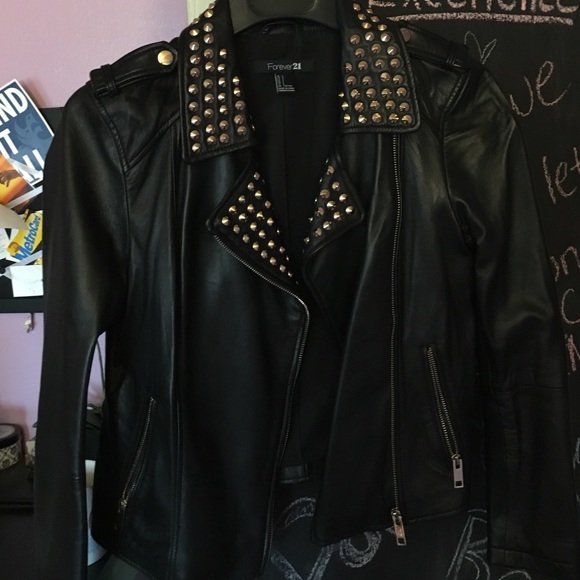 Faux leather gold studded jacket