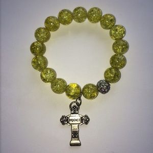 Yellow cross charm bead bracelet