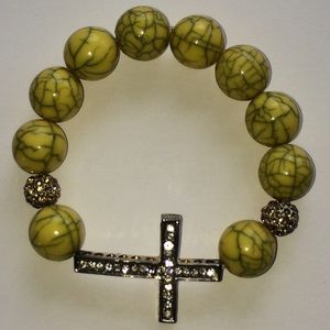 Yellow stone cross bead bracelet