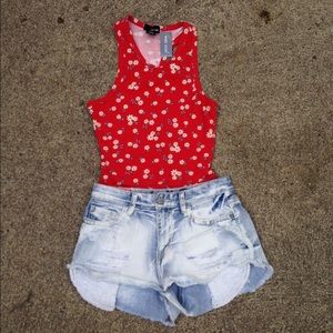 Red floral tank top