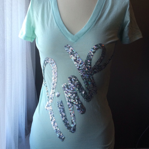 Victoria's Secret mint and silver sequin vneck top