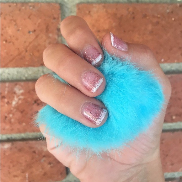 Ice blue Rabbit Fur Keychain - Picture 2 of 4