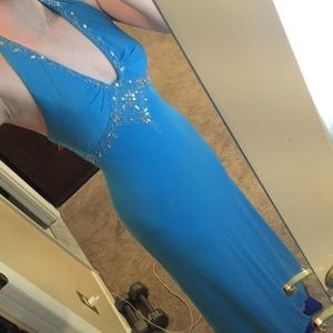 Long blue beaded dress