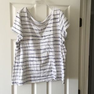 White shirt with blue accents