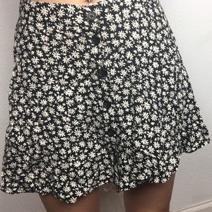 High Waisted Black Floral Button Down Skirt F21
