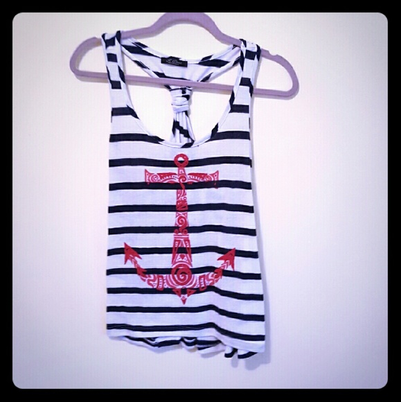 Navy and white stripe anchor tank - Picture 1 of 2