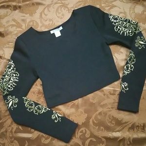 NWOT Glamorous Black Gold Emroidered Crop Top