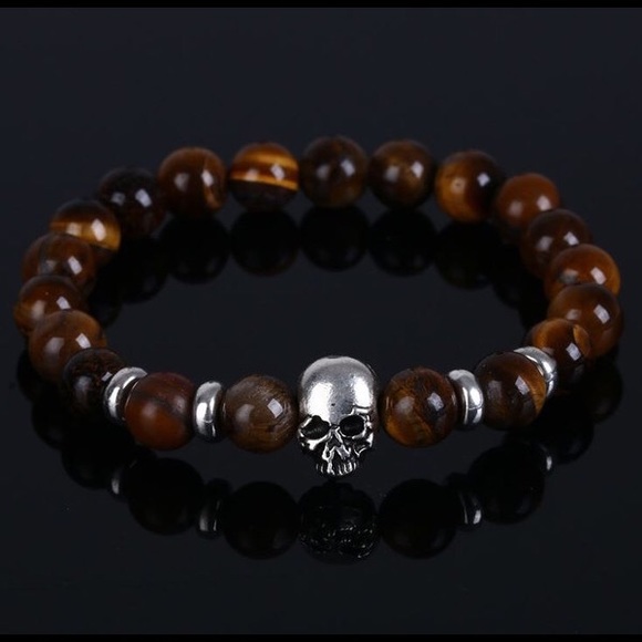 New! Fashionable Stone Bead Skull Bracelet