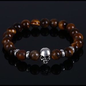 New! Fashionable Stone Bead Skull Bracelet