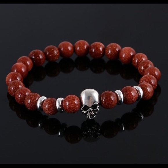 New! Fashionable Stone Bead Skull Bracelet