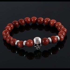 New! Fashionable Stone Bead Skull Bracelet
