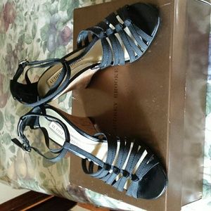 Black wedge strap heels