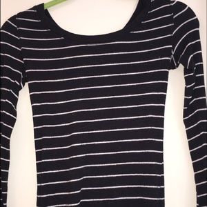 Navy Blue & White Striped Long Sleeve