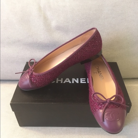 Auth Chanel CC Logo Burgundy Ballerinas Size 6