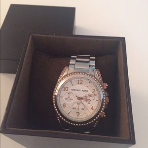 Michael Kors silver and rose gold watch