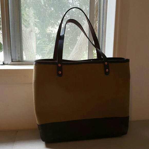 Beige Canvas and Leather Tote