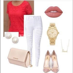 Coral Crochet Short Sleeves Top