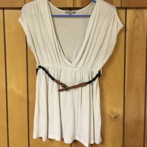 White shirt with black/brown belt