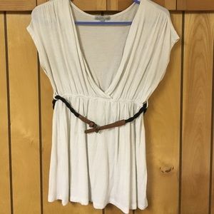 White shirt with black/brown belt