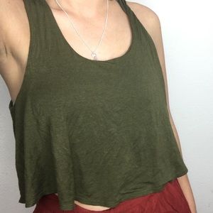 Olive Green Flowy Crop Tank Top