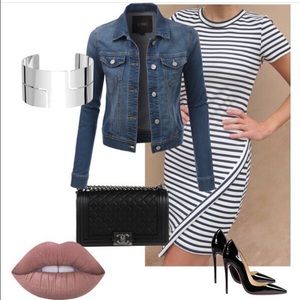 Black/White Striped Body Hugging Short Dress