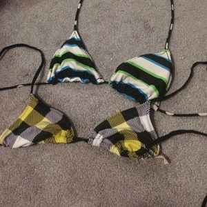 Two bikini tops