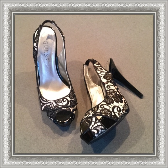 Guess Shoes - GUESS black lace sling back pumps