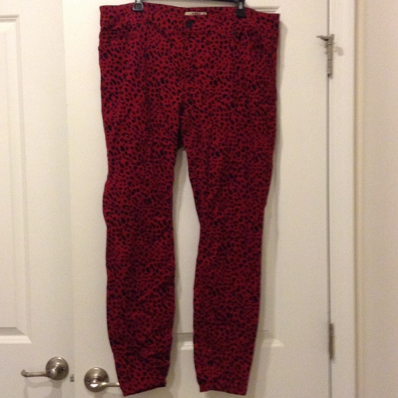 Dark red animal print jeans