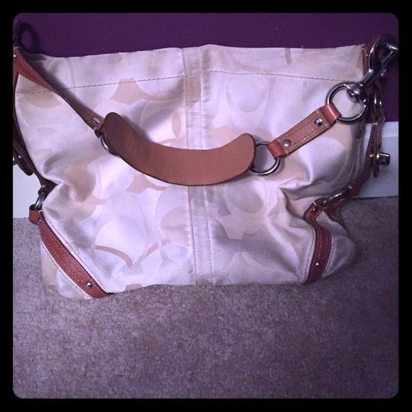100% authentic Coach white brown leather strap