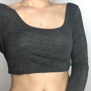 Gray Long Sleeve Crop Top with Low Back