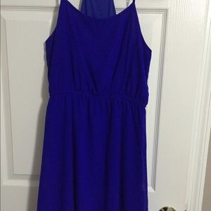 Blue dress with gold chain straps