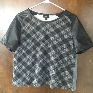 Target brand box style shirt with pleather sleeve