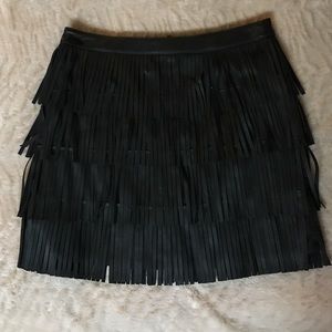 Fringe Leather Black Skirt