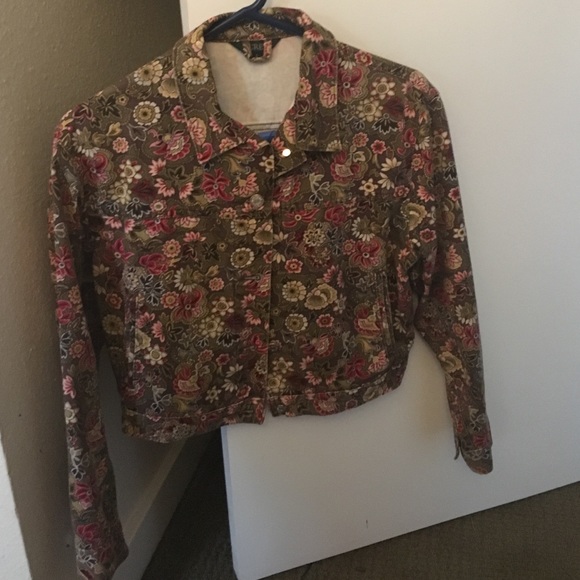 J Crew floral crop denim jacket