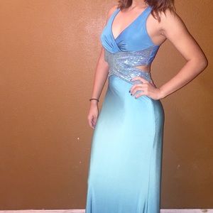 Prom long dress with ombré blue and open back